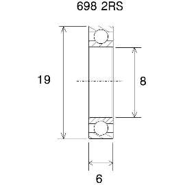 Kugellager 698 2RS, 8x19x6mm, ABEC-3, Black Bearing
