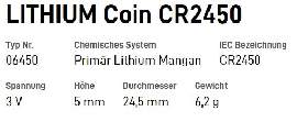 VARTA Lithium CR2450, Knopfzelle, 1er Blister