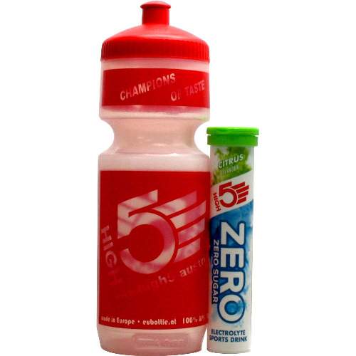 HIGH5 Trinkflasche + 1x Zero IsoDrink 20 Tabletten / zero Caffeine Hit Pink Grapefruit Ablaufdatum 14-12/23