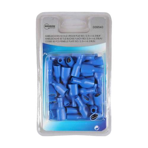 Kabelschuh 50 Stück Packung blau, weiblich flach / 2,5 => 6,3mm isoliert